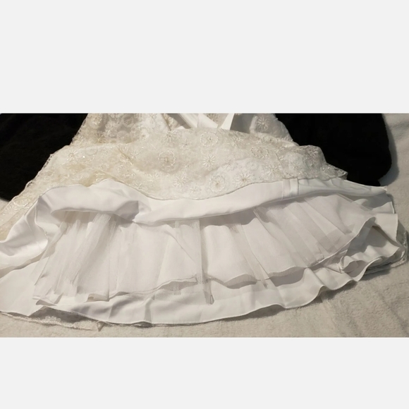 David's Bridal 10042334 size 6 White Strapless lace tea length Wedding Dress - Picture 9 of 16